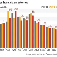 Les volumes sortant des abattoirs français reculent en 2022