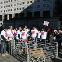 Éleveurs ovins manifestants devant le ministère de l'Économie, à Paris, en France.