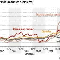 Graphique : Évolution des indices de prix des matières première ©Institut de l'élevage, d'après l'Insee