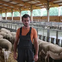 Emilien Chaillou avec ses brebis lacaune.