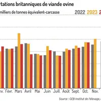 Graphique : Exportations britanniques de viande ovine©GEB-Institut de l'élevage, d'après HMRC