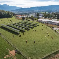 Ferme agrivoltaïque expérimentale de Voltalia dans les Alpes.