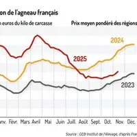 Graphique : Cotation de l'agneau français ©GEB-Institut de l'élevage d'après FranceAgriMer