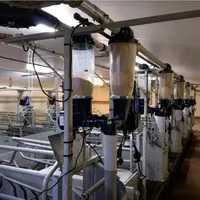 Les alimentateurs Gestal Quattro installés à Saint-Gilles vont permettre aux chercheurs de travailler simultanément en mélange de deux aliments. © Inr
