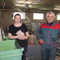 Adeline Cavarec et Bruno Bergot, EARL Bergot. « Les truies déjà présentes sur l’élevage se sont bien adaptées à la liberté, et le nombre de porcelets
