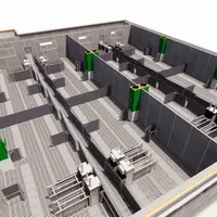 Chaque salle de 240 places est composée de quatre cases. Les deux alimenteurs permettent de gagner de la surface au sol par rapport à une alimentation
