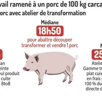 temps de travail ramené à un porc de 100 kg de carcasse.