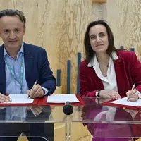 Philippe Mauguin, président d'Inrae, et Laure Verdeau, directrice générale de l'Agence bio le 28 février sur le salon de l'Agriculture.