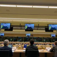 Le ministre de l’agriculture ukrainien Roman Leshchenko devant le conseil agricole européen.