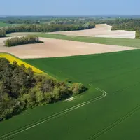 Vue de drone de parcelles agricoles