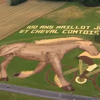 Etape 7 - Visuel 4 - Guyans-Durnes (km 80)  Visuel réalisé par la FDSEA du Doubs (25). Cette fresque de "landart" représente un cheval comtois en plei