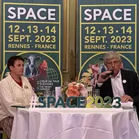 Anne Marie Quéméner, commissaire générale et Marcel Denieul, président du Space, présentent l'édition 2023 à Paris.