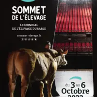Affiche du sommet de l'élevage 2023 avec une vache limousine