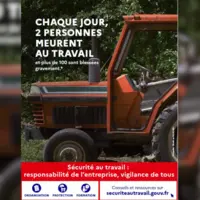 L'affiche de la campagne sécurité au travail montrant un tracteur