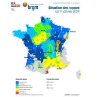 Carte de l'état des nappes phréatiques au 1er janvier 2024