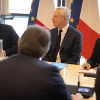 Marc Fesneau et Bruno Le Maire, le 27 février, à Bercy lors d'une réunion avec les banquiers.