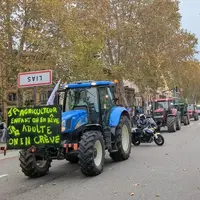 Pancarte sur un tracteur lors de manifestations agricoles