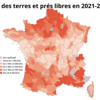 Prix des terres et prés libres non bâtis par région agricole en 2021-2023 (moyenne triennale)