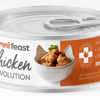 Une boît d'aliment pour animaux à base de viande cellulaire.