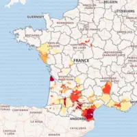 Carte de la France et des zones en alerte.