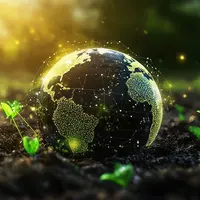 représentation du globe terrestre posée sur un champ