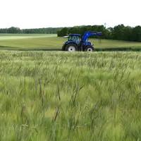 tracteur bleu dans un champ