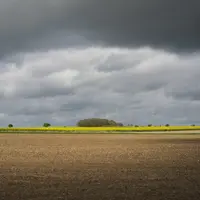 ciel menaçant au-dessus de champs