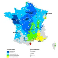 Carte de France hexagonale de la situation des nappes d'eau souterraine au 1er février 2025, par le BRGM.