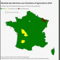 Carte des résultats des élections aux chambres d'agriculture en 2019