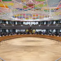 Salle de réunion du Conseil de l'Union européenne, à Bruxelles, où se sont rassemblés les membres du Comité des représentants permanents (Coreper) des