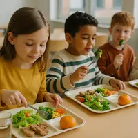 Enfants mangeant à la cantine