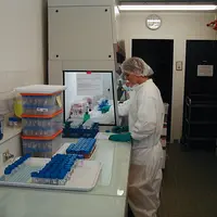 Personne réalisant un test rapide de détection de l'ESB en laboratoire