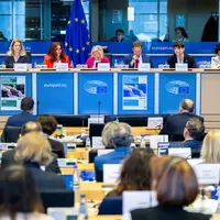 Les eurodéputés de la commission de l’Agriculture vus de dos lors du débat en commission le 24 septembre à Bruxelles.