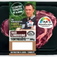 étiquette sur une barquette de viande avec photo éleveur et rémunérascore