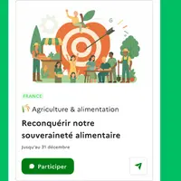 Capture d'écran de la plateforme Agora qui propose une consultation sur la souveraineté alimentaire.