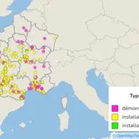 Carte des premiers sites agrivoltaïques en France