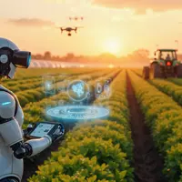 Robot dans un champ et tracteur image futuriste générée par l'IA