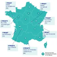 Carte des 13 projets hydrauliques débloqués sur 35 en instruction.