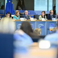 La commission de l'Agriculture du Parlement européen à Bruxelles, avec notamment le vice-président de la commission de l’Agriculture, l’eurodéputé rou
