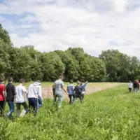 jeunes marchant dans un champ