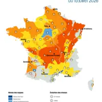 Carte de l'état des nappes phréatiques en France métropolitaine au 15 juillet 2026