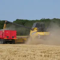 travail au champ avec une moissonneuse-batteuse