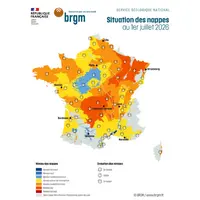 Carte de la situation des nappes phréatiques au 1 juillet 2026.