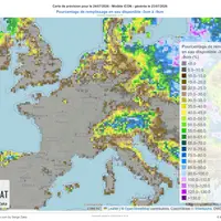 Carte de prévision du pourcentage de remplissage en eau disponible dans les premiers centimètres de sol pour le 24 juillet 2026, généré par AgroClimat