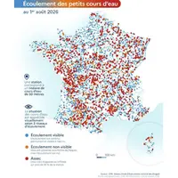 Carte de l’Observatoire national des étiages (ONDE) au 1er août 2026