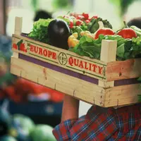 Cageot de fruits et légumes produits en Europe.
