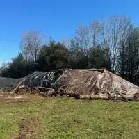 Tas de fumier de bovin bâché à la bâche d’ensilage au mois d’avril chez
Sarah Singla, puis débâché six mois plus tard, prêt à