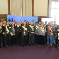 Les récipiendaires, pas peu fiers de leur trophée et des honneurs reçus.