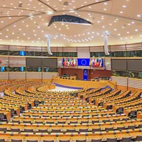 Brussels, Belgium - January 20, 2023: Interior of the plenary room of the European parliament in Brussels, Belgium