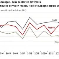GRAPHIQUE : Production annuelle de vin en France, Italie et Espagne depuis 2013